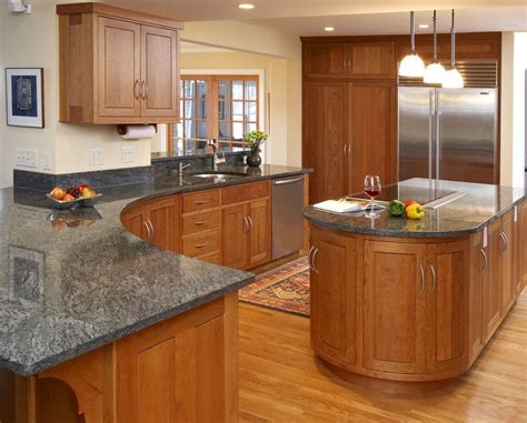 steel gray granite with oak cabinets|grey countertops with oak cabinet.